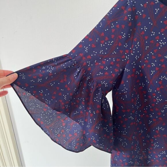 Tommy Hilfiger Navy Red Floral Print Scoop Neckline Bell Sleeves Blouse - Picture 6 of 6